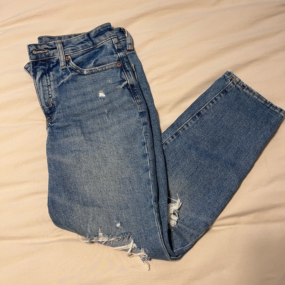 Old Navy Blue Straight Leg Jeans with Distressed Details